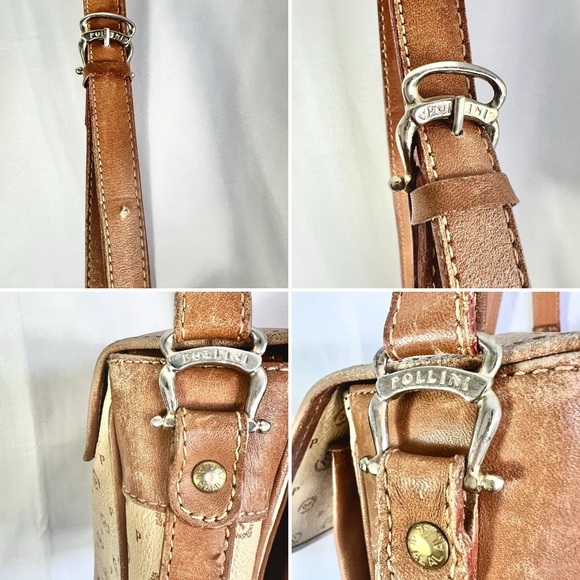 POLLINI LEATHER BROWN TAN BAG VINTAGE CROSSBODY BAG MEDIUM  BAG - Picture 9 of 16